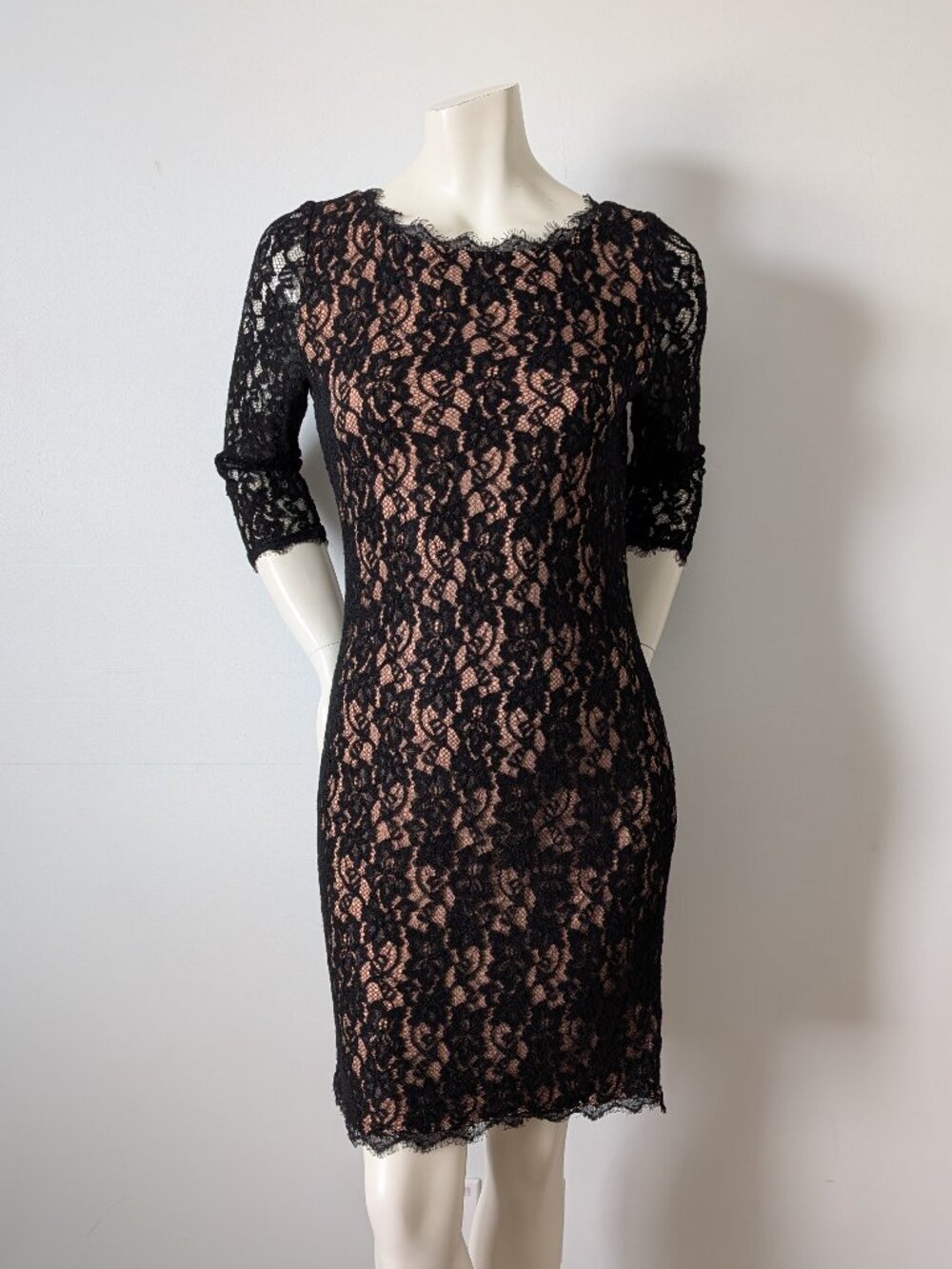 T. Babaton - Black & Nude Lace Sheath Dress - Size 10